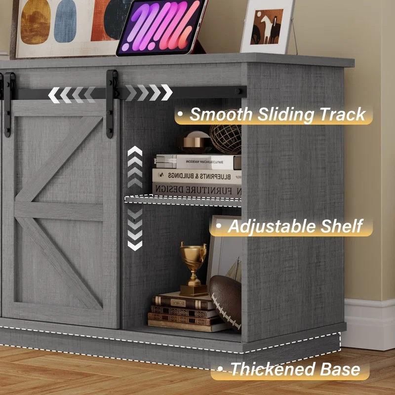 Furmax 65 inch TV Stand Entertainment Center with Sliding Barn Doors and Storage,White