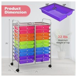 20 Drawers Storage Cart w/Rolling Wheels, Semi-Transparent Mobile Rolling Drawer Cart for School Classroom Office Home Salon, Files Scrapbook Craft Organizer, Utility Cart on Wheels (Clear)