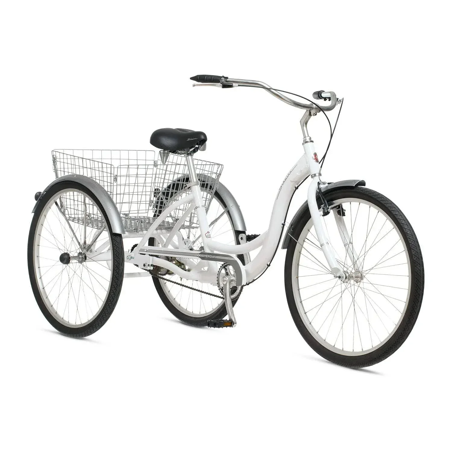 Schwinn Meridian Adult Tricycle Bike Mens and Womens Three Wheel Beach Cruiser 26-inch Wheels Low Step-Through Frame Wide Seat Rear Folding Basket Sin