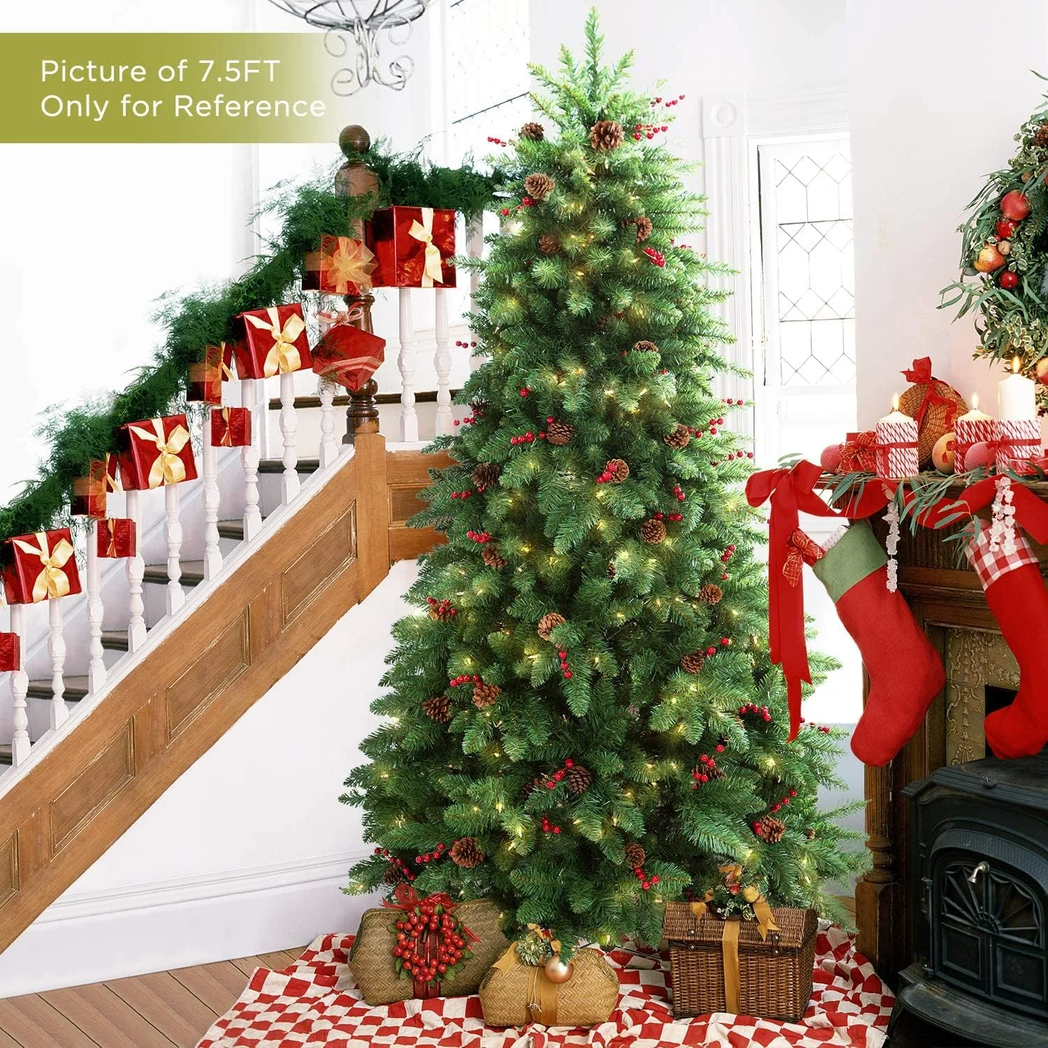 Jostyle 4.5FT Pre-Lit Christmas Tree, Decorated with 300 Clear Lights and Realistic 516 Thicken Tips