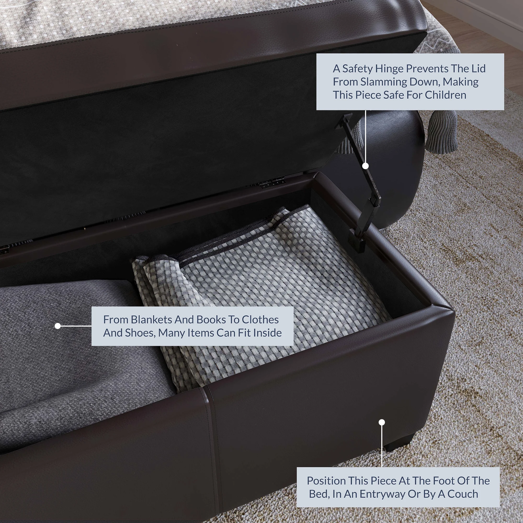 BELLEZE Storage Ottoman Bench Footstool - Amherst (Beige)