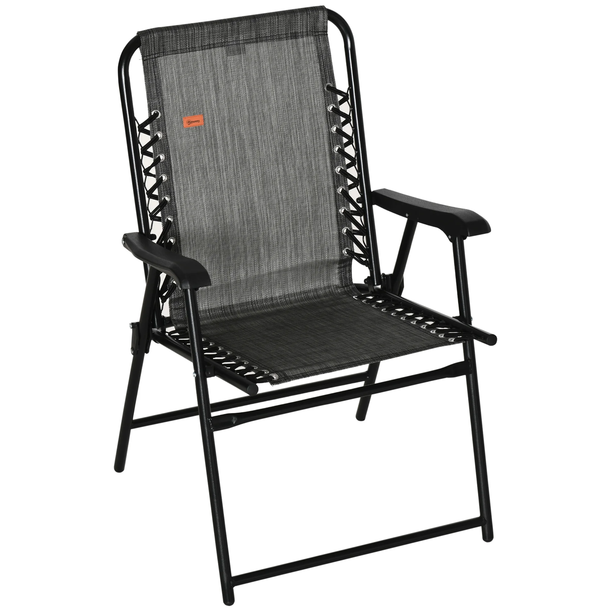 Outdoor Patio Folding Chair Portable Chair for Camping Lawn with Armrest Grey/Beige