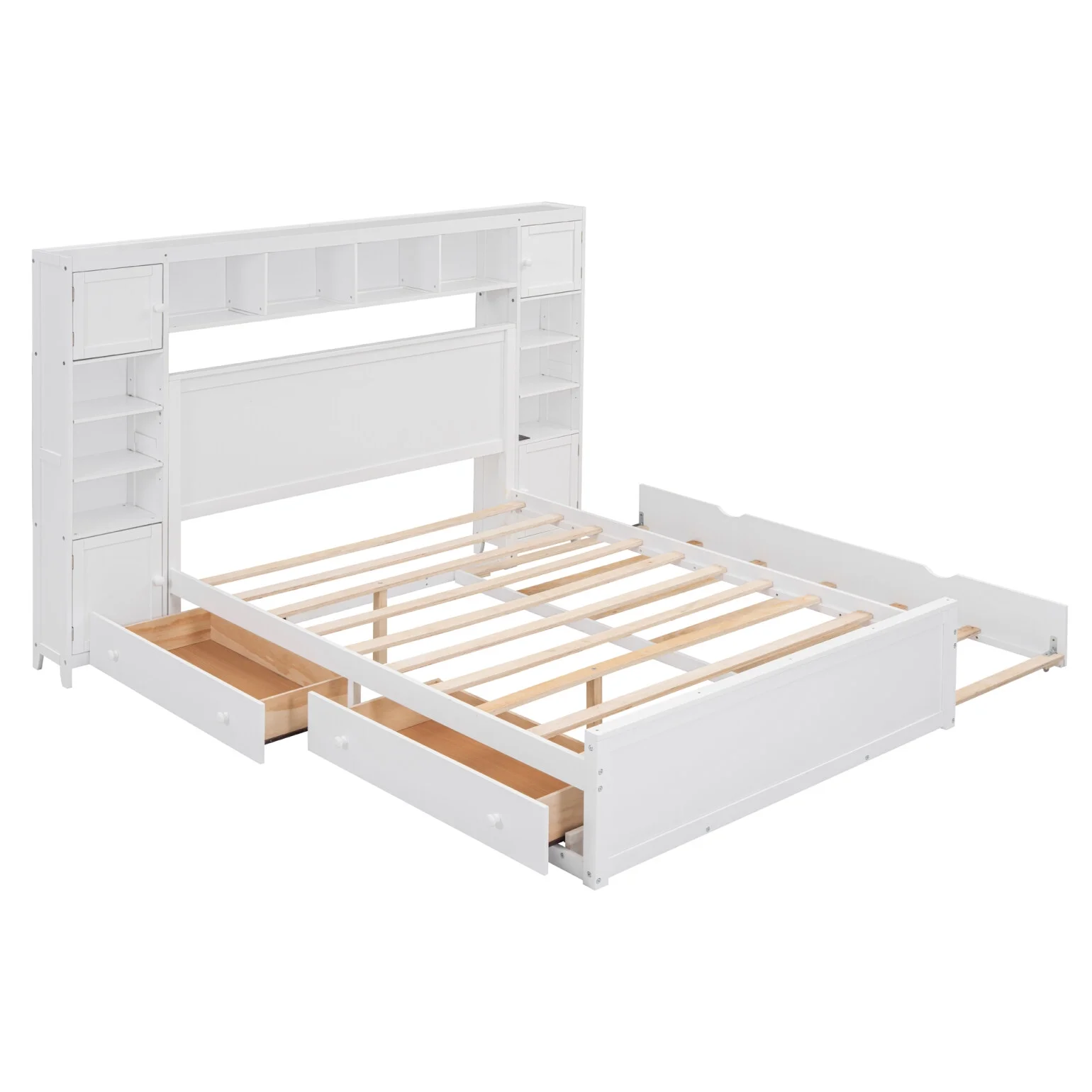Queen Size Bed Frame with Headboard Storage and Outlet, Modern Solid Wood Storage Bed with 4 Underbed Drawers, Durable and Noiseless,Espresso