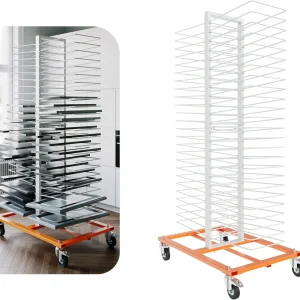 50-Shelf Paint Drying Rack with Wheels, 25lbs/Shelf, Orange/White