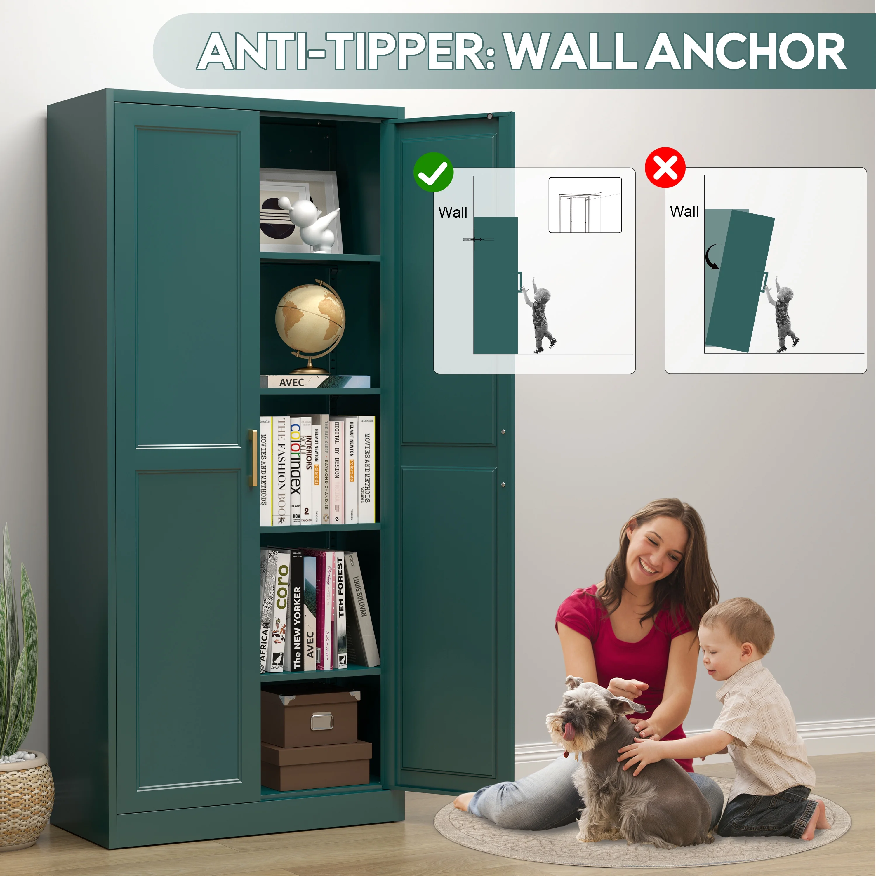 Polup White 75" H Modern Kitchen Storage Cabinet with Doors and Adjustable Shelves