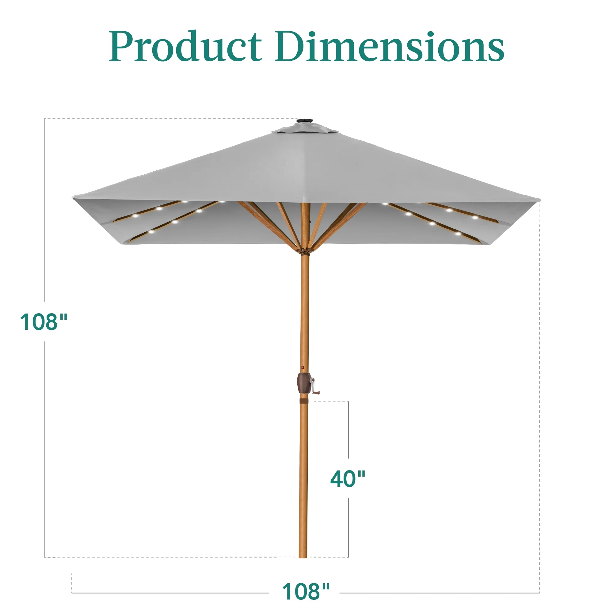 Best Choice Products 9ft Deep Square Solar LED Lighted Patio Umbrella w/ Woodgrain Pattern, UV-Resistant - Black