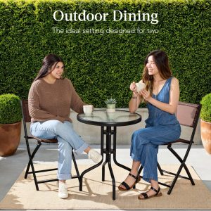 Best Choice Products 3-Piece Patio Bistro Dining Furniture Set w/ Glass Tabletop, Folding Chairs - Gray