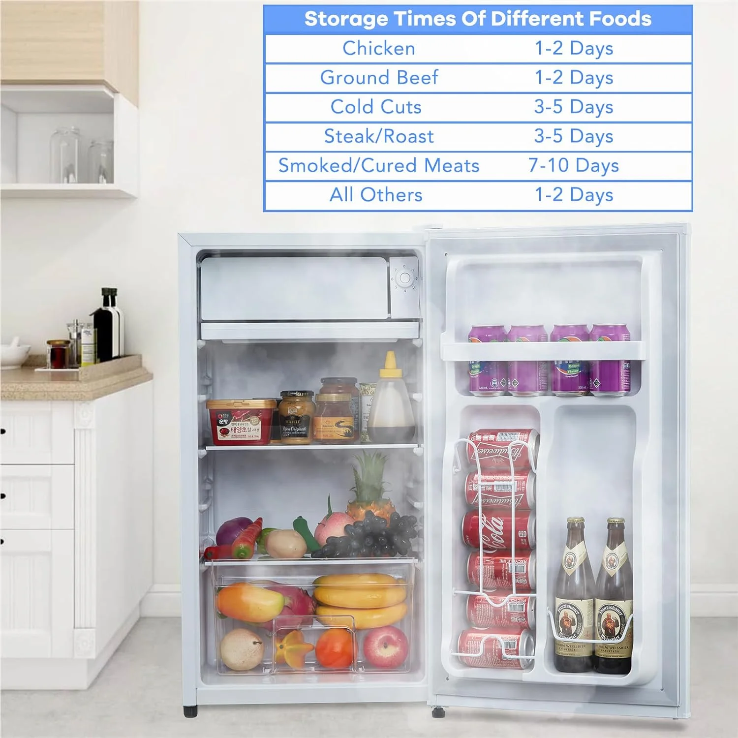 Mini Fridge With Freezer, 3.2 Cu.Ft Mini Refrigerator, Dorm Fridge With Single Door, Compact Refrigerator For Bedroom/Apartment/Office-Food Storage Cooling Drink, White