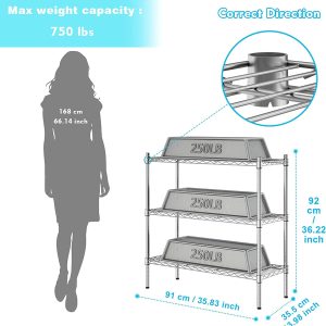 3-Shelf Storage Wire Shelves Heavy Duty 3 Tiers Standing Shelving Units Adjustable Metal Organizer Wire Rack, Chrome