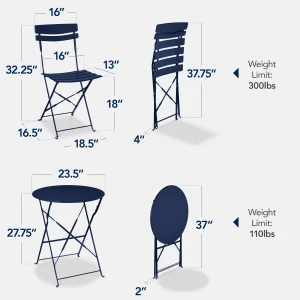 Best Choice Products 3-Piece Small Bistro Set, Folding Patio Furniture Set of 2 Chairs and Table - Black