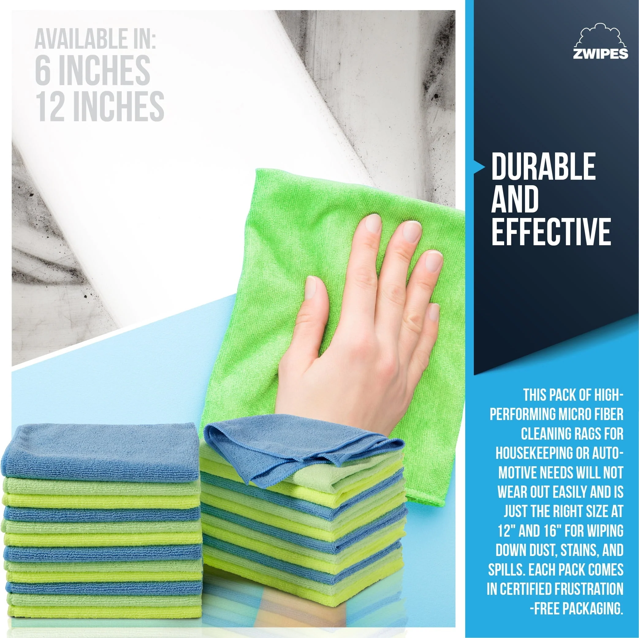 Zwipes Microfiber Cleaning Cloths, Multicolor, 12 Pack