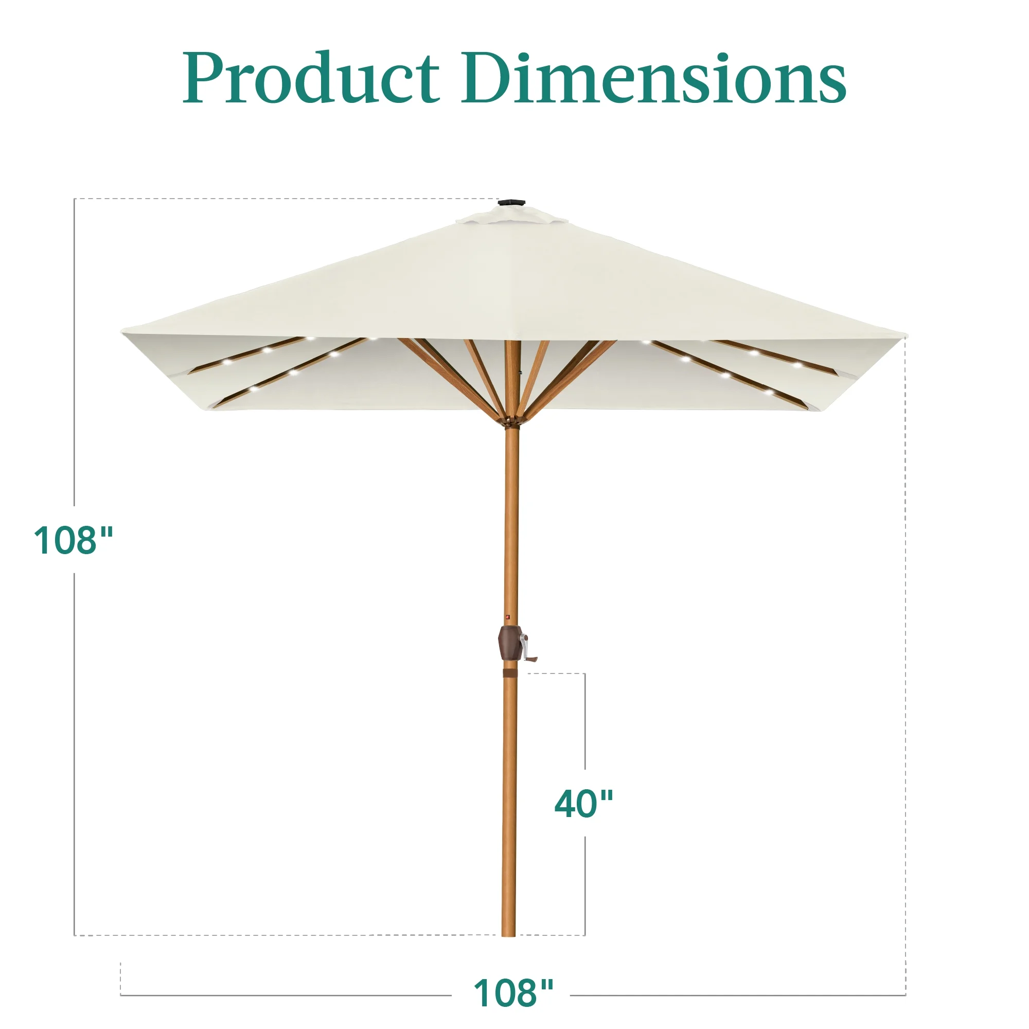 Best Choice Products 9ft Deep Square Solar LED Lighted Patio Umbrella w/ Woodgrain Pattern, UV-Resistant - Black