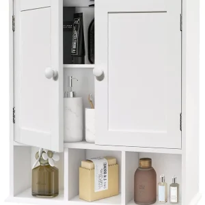 Black Bathroom Cabinet, Wall Mounted 2 Door Storage With Adjustable Shelves, Over The Toilet Medicine Cabinet for Laundry Room Kitchen