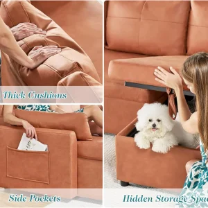 VanAcc Sofa Bed, Sleeper Sofa with Storage Chaise 2 in 1 Pull Out Couch Living Room
