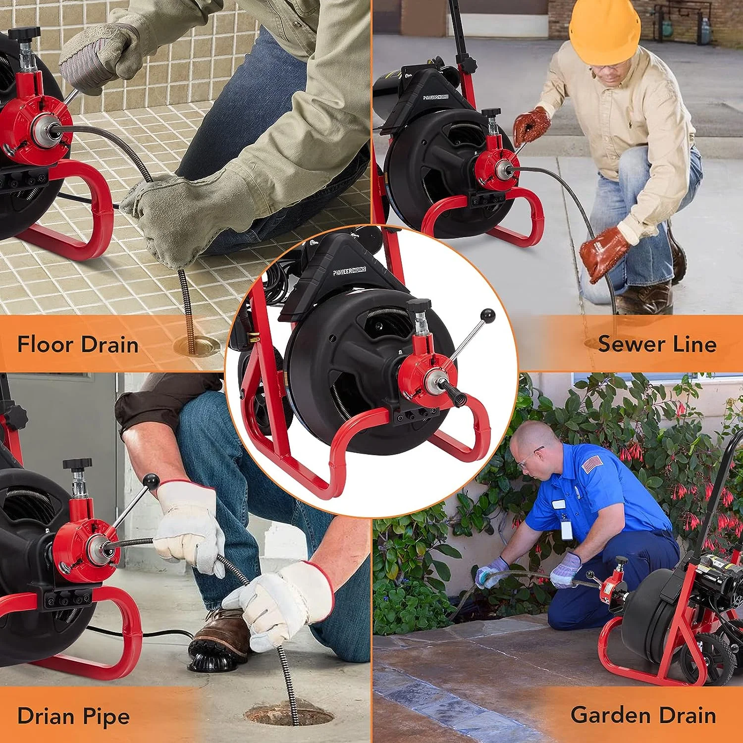 AOILE Drain Cleaning Machine 75Ft x 1/2 in, Electric Drain Auger for 2-4 Inch Pipes with Cutters & Glove