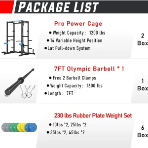 Sportsroyals Power Cage,1600lbs Multi-Function Power Rack with Adjustable Cable Crossover System and More Training Attachment, Weight Cage for Home Gym