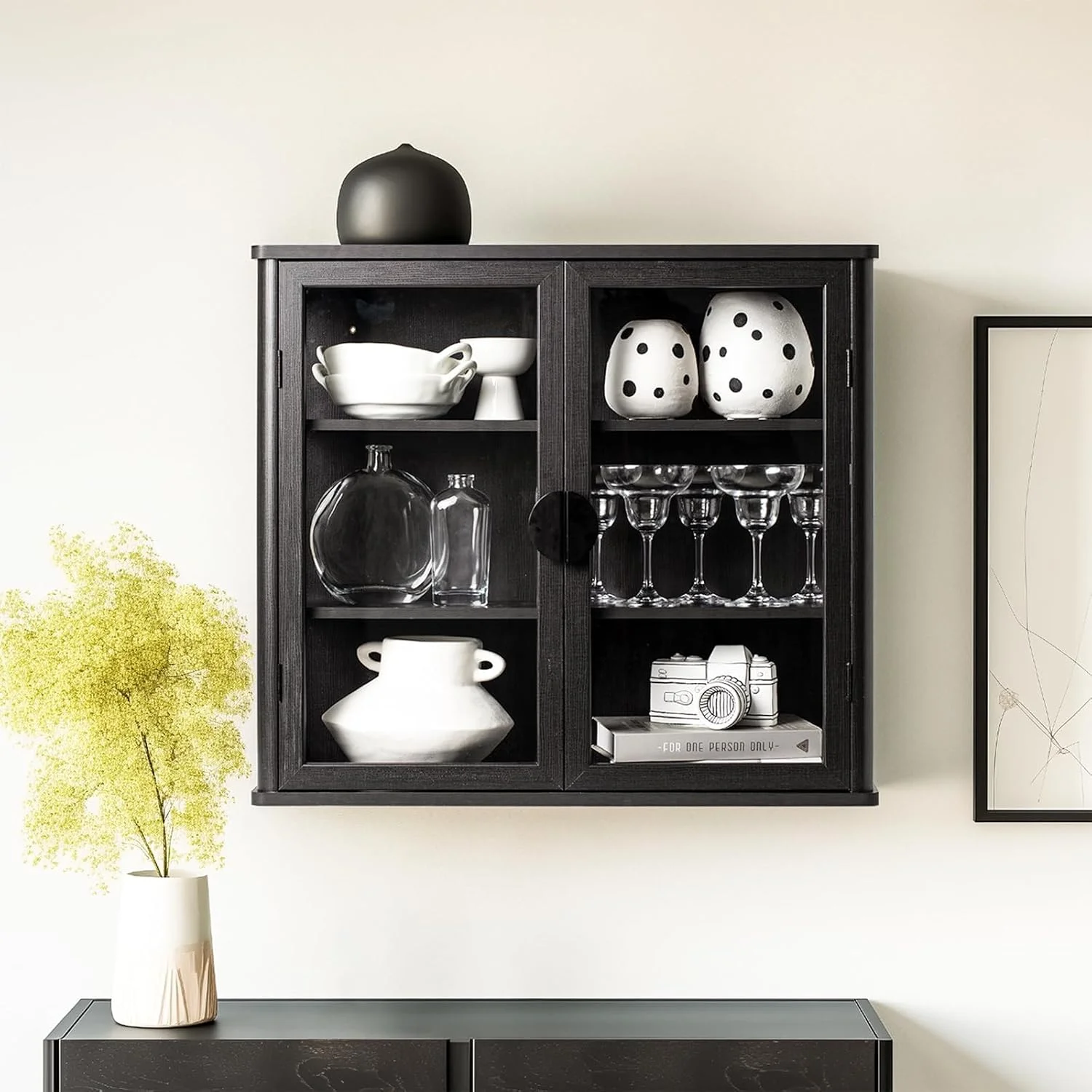 56" Black Wall Storage Cabinets,Kitchen Wall Cabinets with Glass Doors,Over The Toilet Storage Cabinets with Tempered Glass, Upper cabinets for Launtry, Kitchen,Bathroom, 28 inch X 2PCS