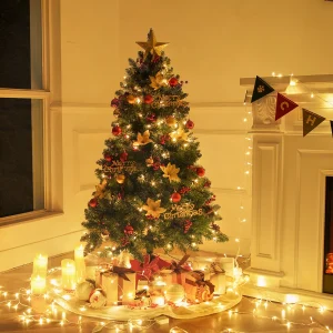 Jostyle 4.5FT Pre-Lit Christmas Tree, Decorated with 300 Clear Lights and Realistic 516 Thicken Tips