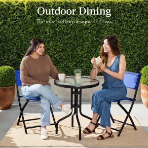 Best Choice Products 3-Piece Patio Bistro Dining Furniture Set w/ Glass Tabletop, Folding Chairs - Gray