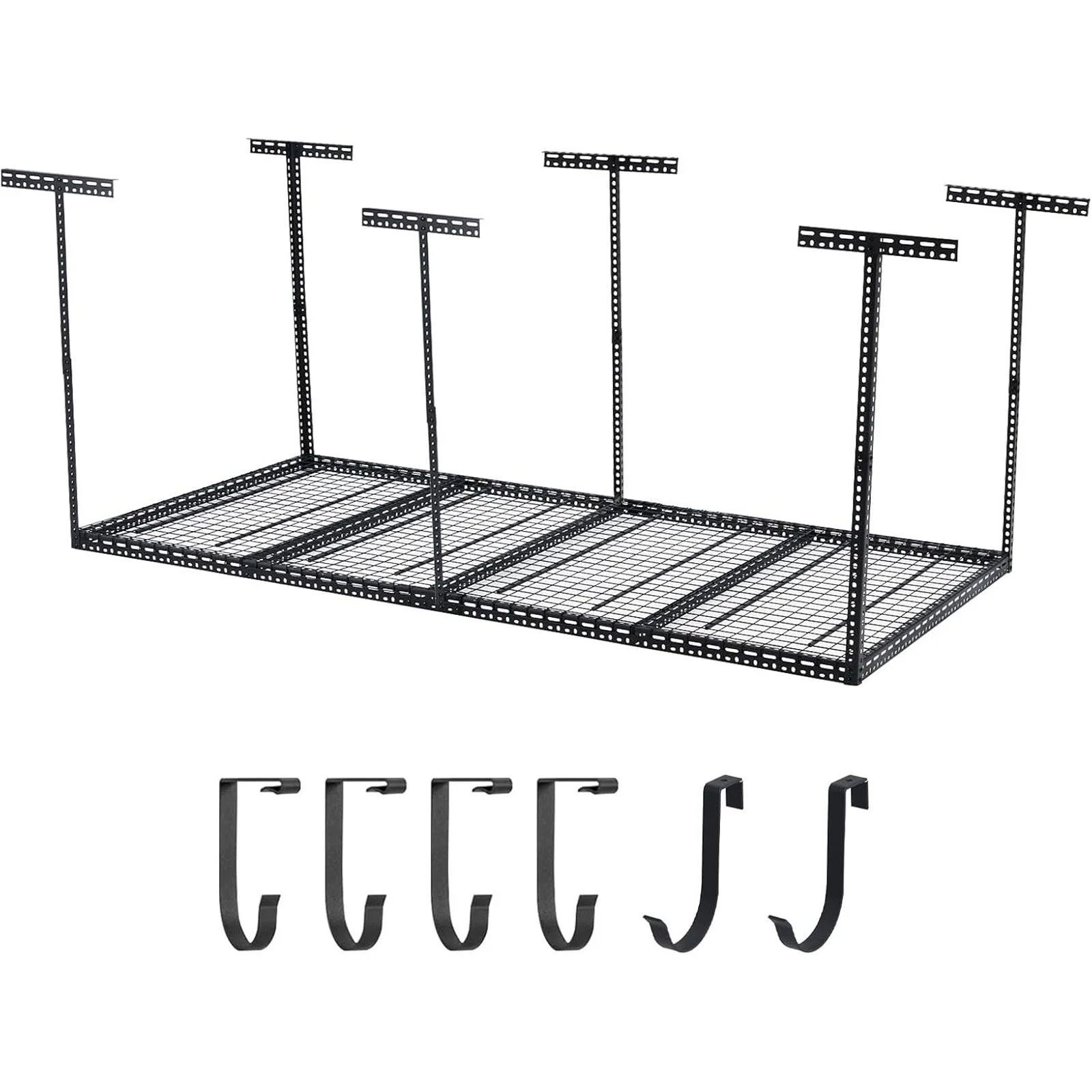 Pinypikaka 4'x8' Overhead Garage Storage Rack, 22"-40" Height Adjustable Ceiling Storage Rack 660lbs Weight Capacity, Heavy Duty Hanging Storage Shelves for Garage, Attic, Basement