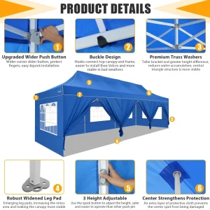 Hoteel 10x15 Heavy Duty Canopy Tent with 4 Sidewalls,Pop up Canopy for Parties Wedding,Commercial Easy up Gazebo with Roller Bag,UV 50+ &,Black