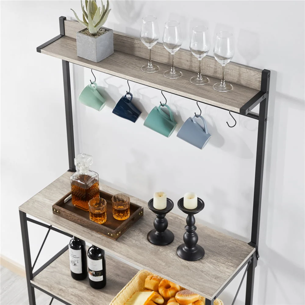 SmileMart 4-Tier Bakers Rack Kitchen Storage Shelf with S-Hooks, Gray
