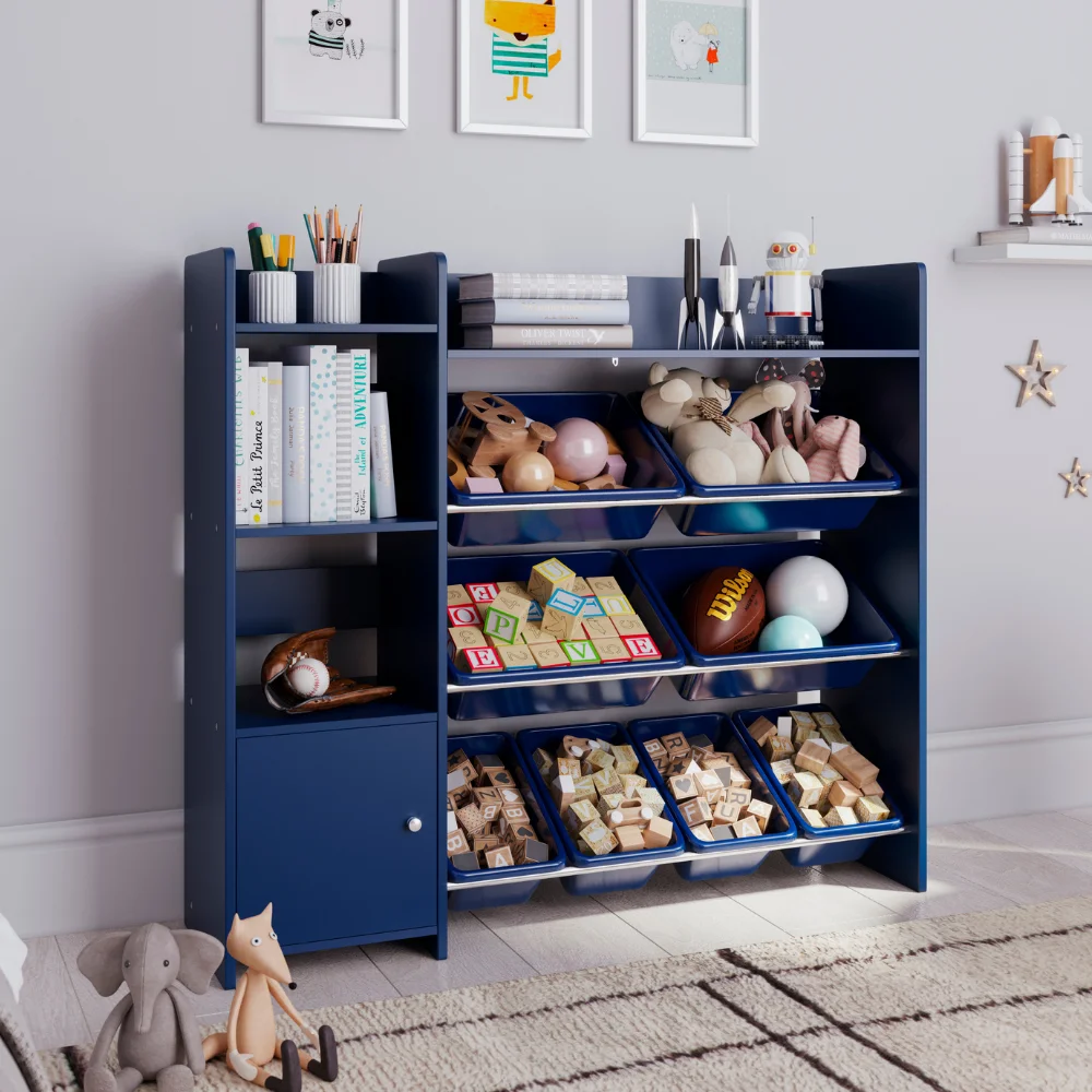Sturdis Kids Toy Storage Organizer With Bookshelf and White Bins