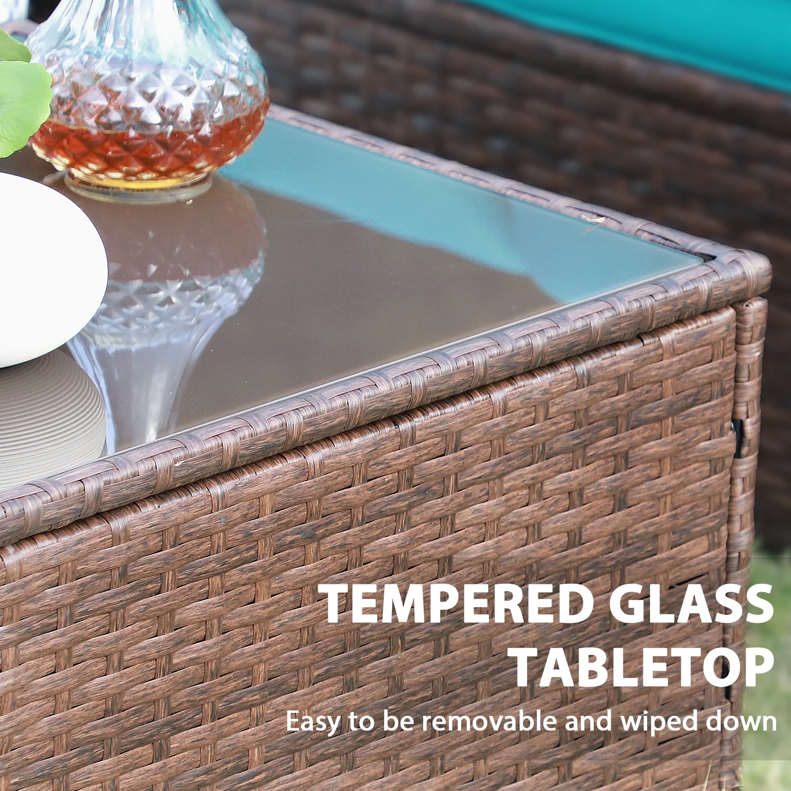 JOIVI 3 Pieces Patio Conversation Set, PE Wicker Rattan Outdoor Furniture Set, 2 Ways Small Sectional Sofa, Tempered Glass Coffee Table, Silver-Gray