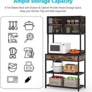 Tribesigns Kitchen Bakers Rack, Microwave Oven Stand with Storage Shelves Cabinet and Drawer, Bakers Racks for Kitchens with Storage Hutch, Kitchen Storage Shelf Organizer Rack for Dinning Room