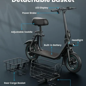 Adults Electric Scooter with Large Middle Basket