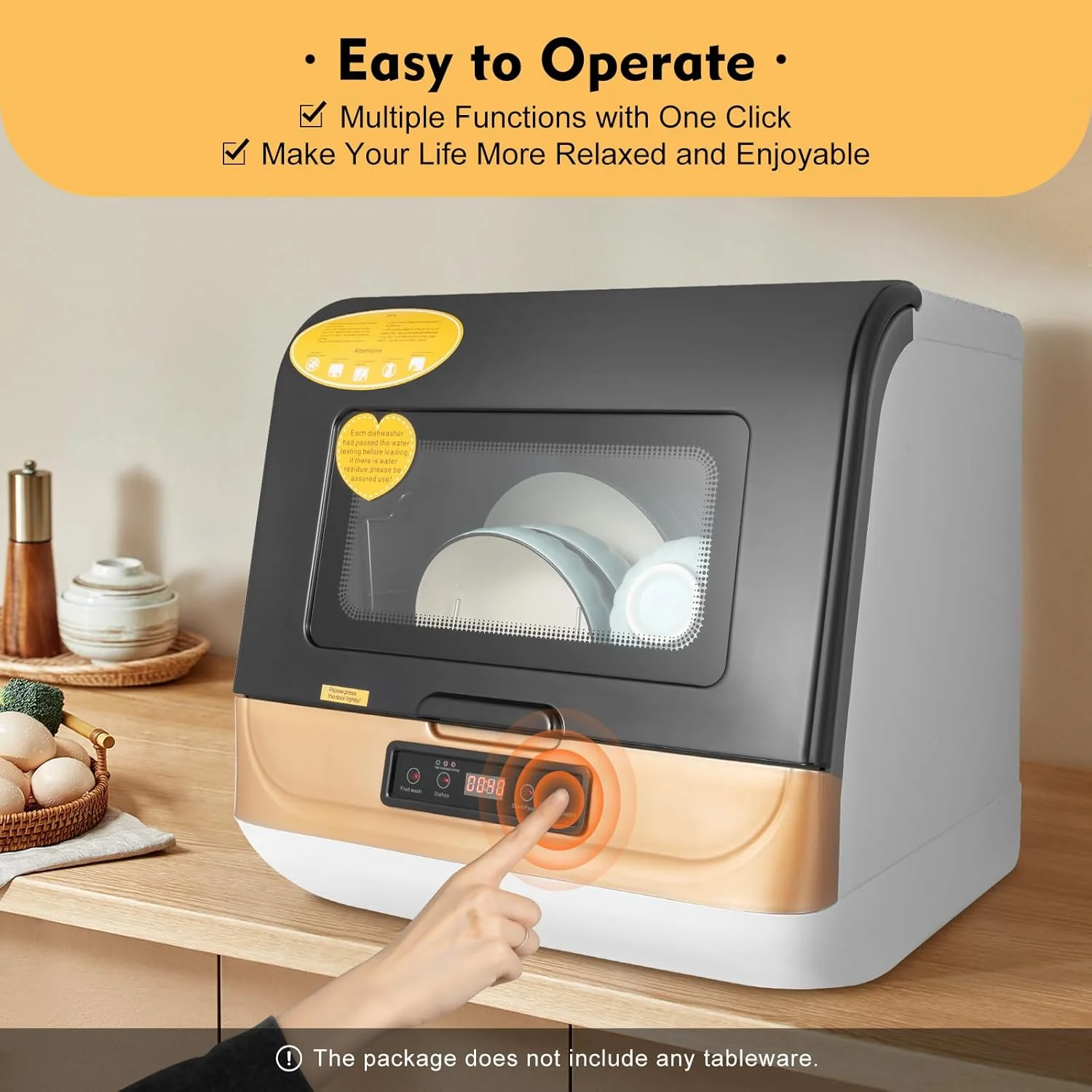 1200W Kitchen Countertop Dishwasher, Portable Mini Dishwashe 360- Streak-Free Deep Cleaning, 4 Washing Programs Automatic Dish Washing Machine for Home, Apartment, Black