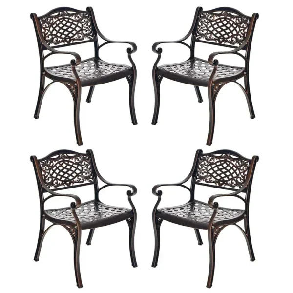 2/4Pcs All-Weather Cast Aluminum Chairs with Armrests & Curved Seats, Outdoor Dining Chairs Patio Bistro Armchairs