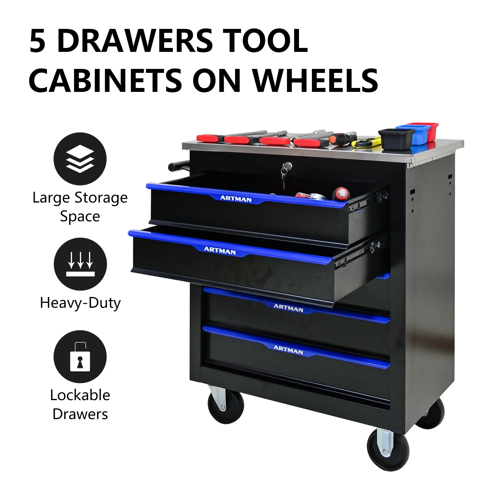 Aukfa Composable 25.9 in Tool Chest with 7 Drawers&7 Plastic Storage Box for Workshop Garage, Black