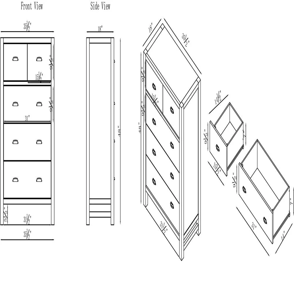 Alaterre Furniture Arden 5-Drawer Wood Chest Dressers for Adult, Solid Acacia Hardwood Storage Unit with Full-Extension Metal Glides