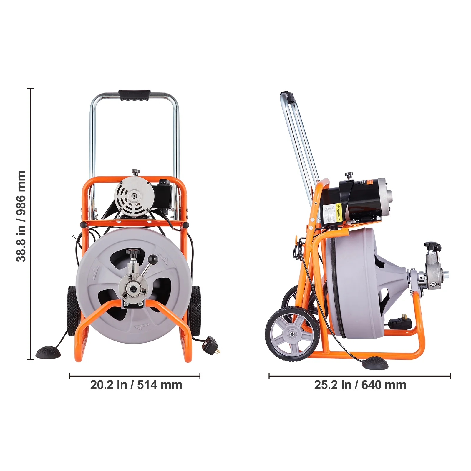 KFFKFF Drain Cleaning Machine 75FT x 1/2 Inch with Auto Feed, Mobile Drain Clearing Equipment, Includes 8 Cutters & Foot-operated Air Switch, Suitable for 2"-4" Pipes