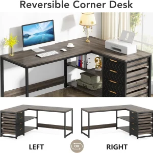 Tribesigns 59" L-Shaped Office Desk, Modern Reversible Computer Study Desk for Home Office, White