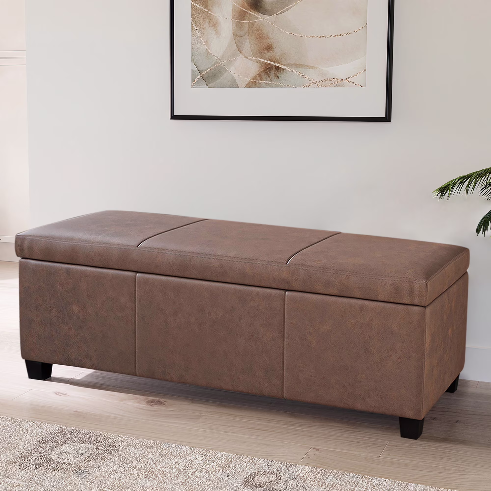 BELLEZE Storage Ottoman Bench Footstool - Amherst (Beige)