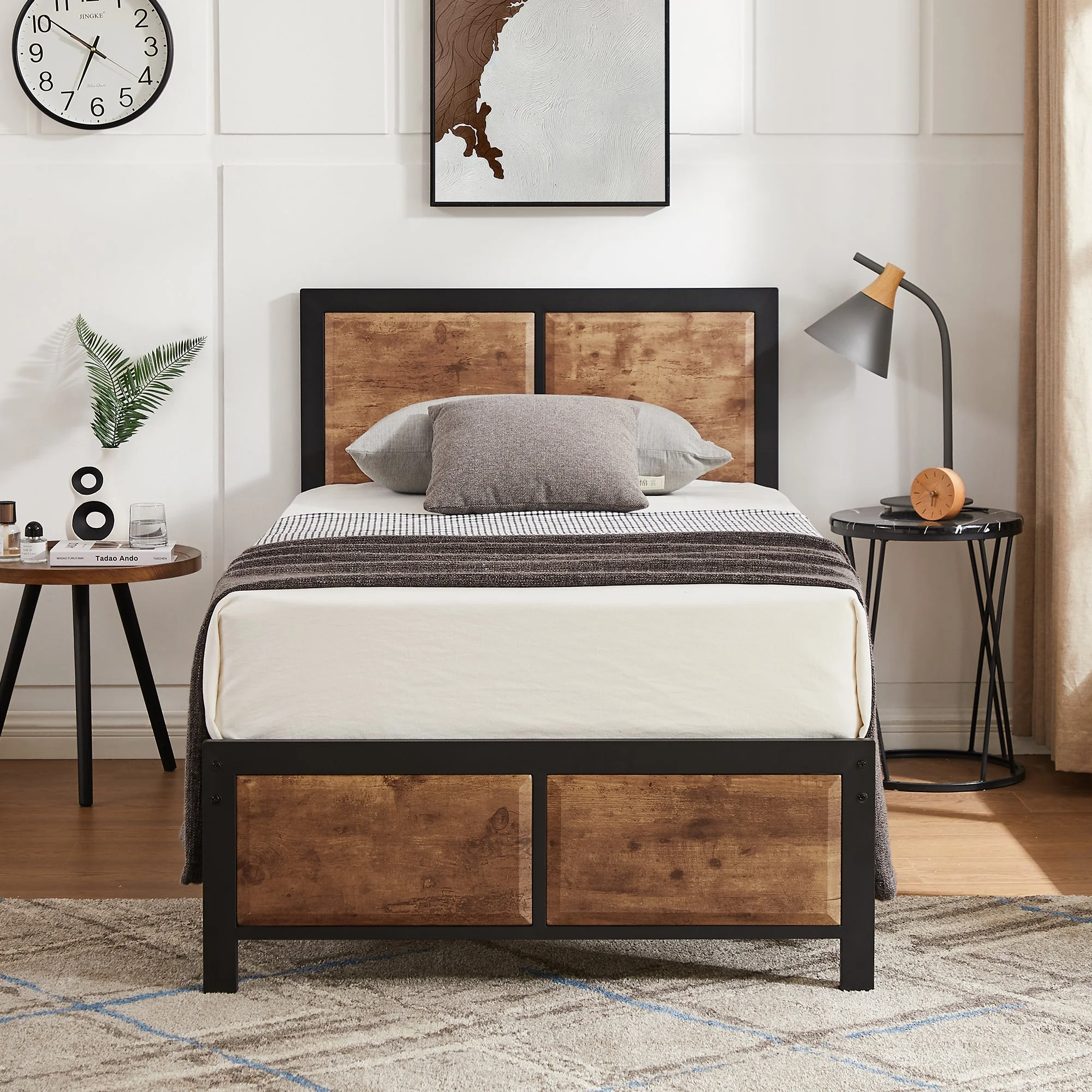 VECELO 3 - Piece Bedroom Set with Twin Size Bed Frame and 1 - Drawer Black Nightstands