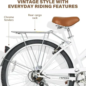 WEIZE Beach Cruiser Bike 26 inch Commuter Bicycle for Adult Men and Women 7-Speed/High-Carbon