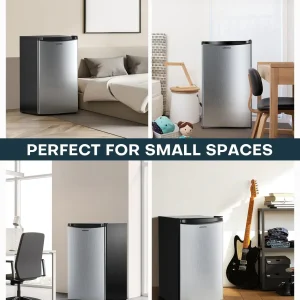 Upstreman 3.2 Cu.Ft Mini Fridge with Freezer, Single Door Mini Fridge, Dorm Fridge, Adjustable Thermostat, Mini Refrigerator for Bedroom, Office, Dorm, Black-BR321