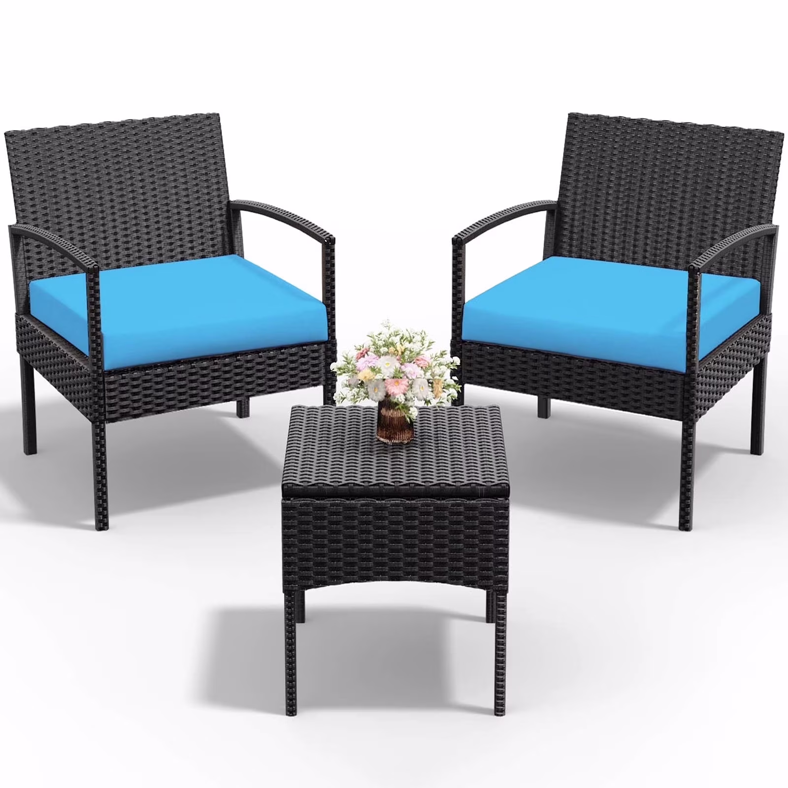 Tappio Outdoor Furniture 3 Piece Patio Bistro Furniture Set, Rattan Conversation Chairs Set with Side Table and Cushions, Patio Furniture Sets for Balcony Garden Porch, Red