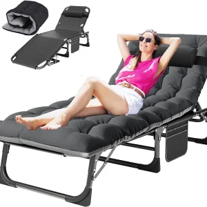 Slsy Folding Lounge Chair, 5-Position Adjustable Outdoor Reclining Chair, Folding Sleeping Bed Cot, Folding Chaise Lounge Chair for Pool Beach Patio Sunbathing