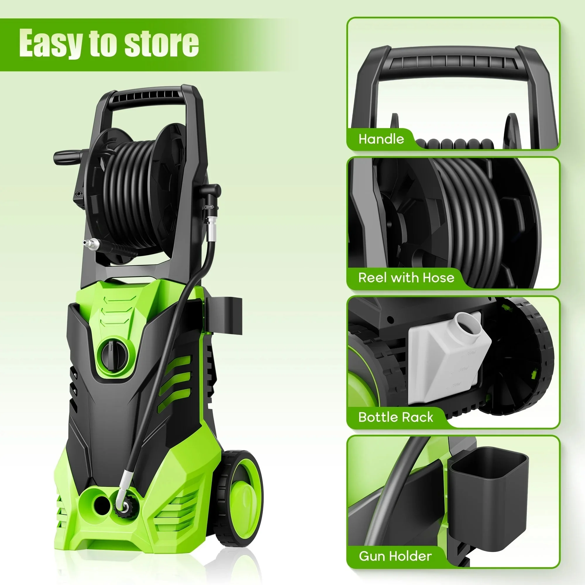 Electric Pressure Washer, 3800PSI 2.6 GPM Power Washer Machine with Hose Reel,4 Quick Connect Nozzles, Foam Cannon, for Cars, Patios, and Floor Cleaning,Orange