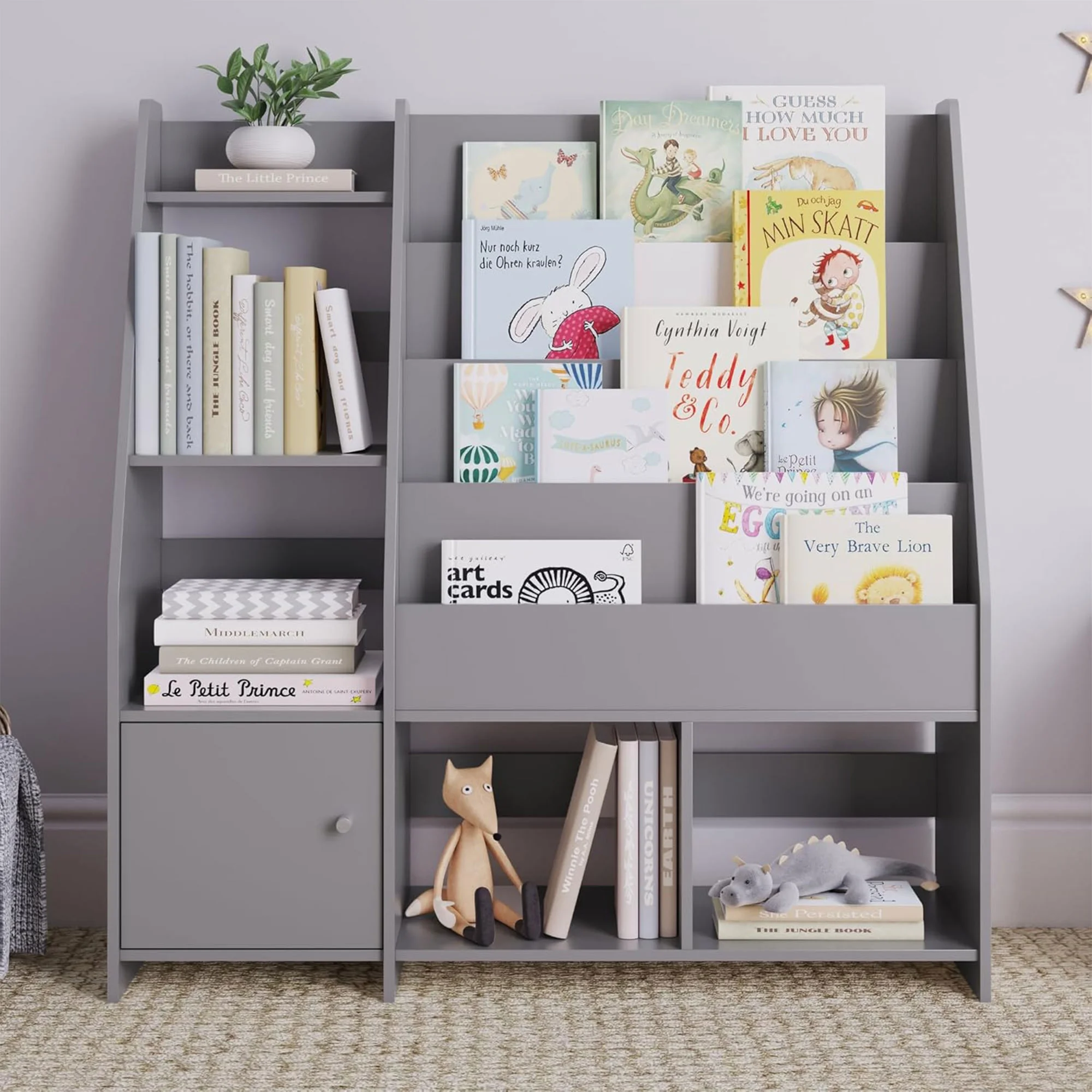 Sturdis Kids Toy Storage Organizer With Bookshelf and White Bins