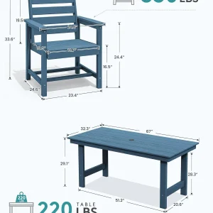 SERWALL 7-Piece Patio Table Set, Outdoor HDPE Dining Furniture with Umbrella Hole, All Weather Table and Chairs for Lawn, Garden, Poolside, Aruba