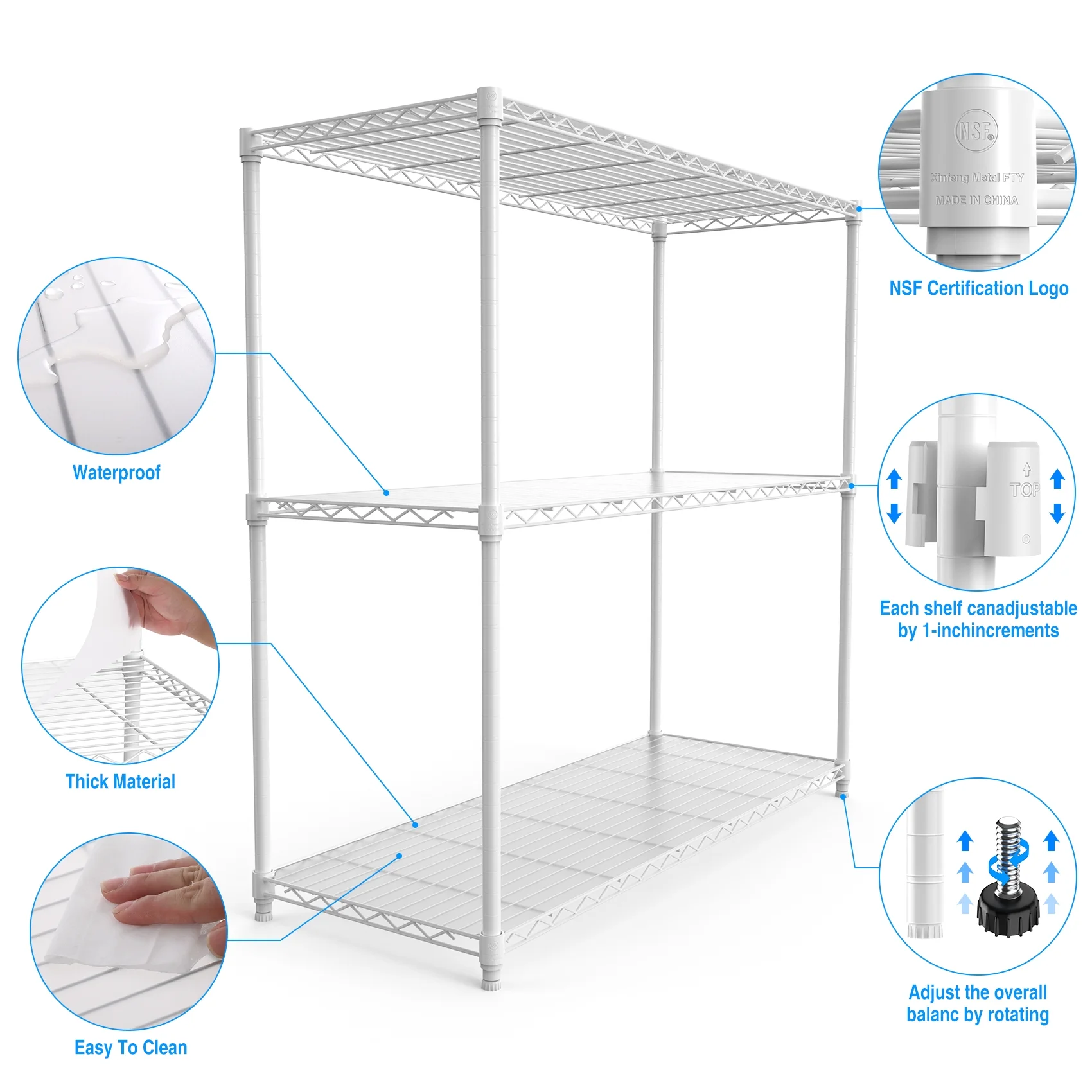 Miniyam 3 Tier Wire Shelving Unit, 2 Packs 1050 LBS NSF Adjustable Metal Garage Storage Shelves, Heavy Duty Storage Wire Rack, Black