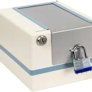 Tamper-proof automatic pill dispenser - metal safety lid with padlock