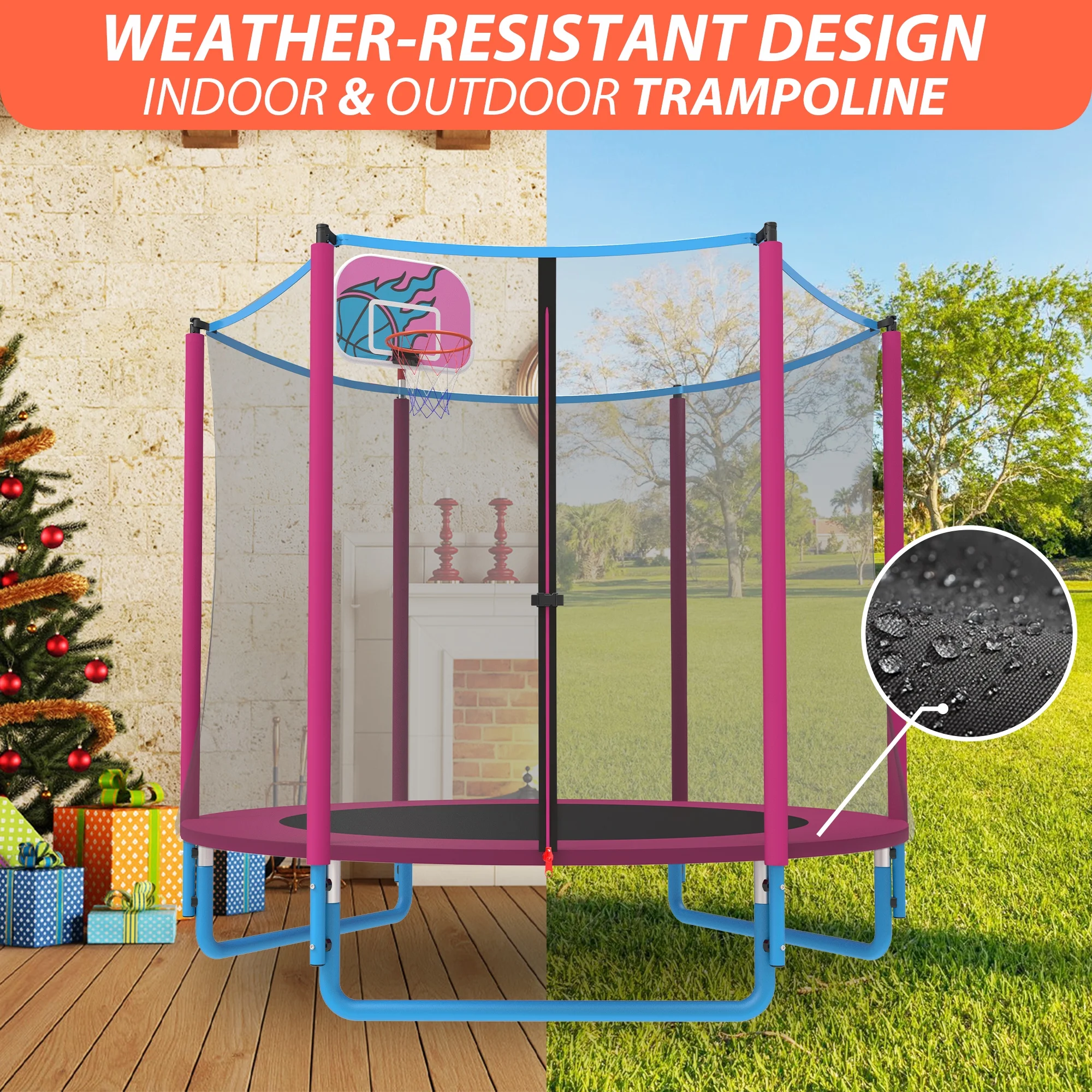 CITYLE Trampoline for Kids, No Gap Design 600LBS 66'' 5.5FT Toddler Trampoline Indoor Outdoor with Basketball Hoop, Mini Small Trampoline with Enclosure, Christmas Gifts for Toddlers, Boys & Girls