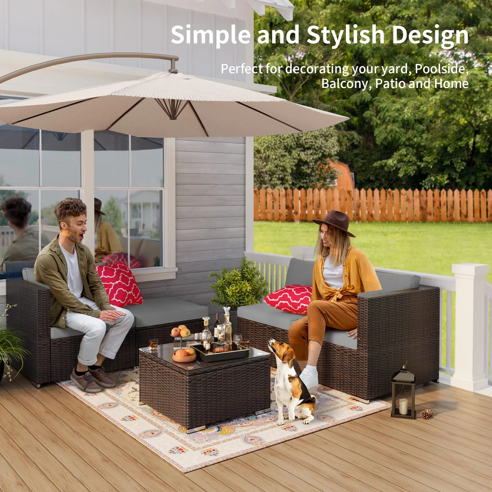 Patio Furniture Set Clearance, Lofka 5 Piece Outdoor Sectional Furniture Chair Set with Cushions and Tea Table, Gray