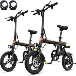 Jasion EB3 Electric Bike Adults 21mph, 500W Peak Motor, 270Wh Battery, Rear Suspension, 3 Levels Assist, 14′′ Folding Ebike for Adults and Teens, Complies to UL2849
